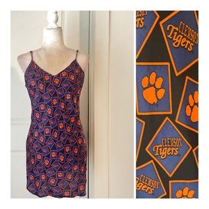Y2K Clemson Tigers 100% Silk Slip Mini Dress Sz M